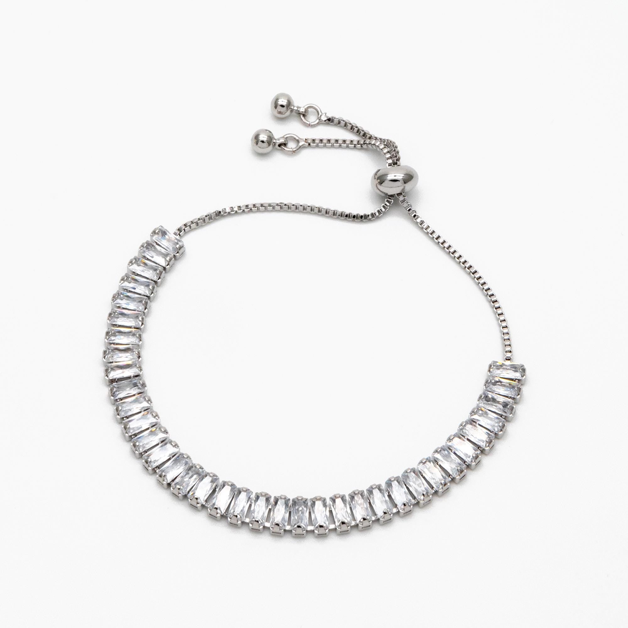 Sparkly Rhinestone Bracelet, Crystal Glass Tennis Bracelets with Box Chain, Gold/ Rhodium plated Adjustable Bracelet (GB-3878)